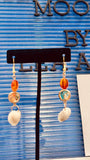 Orange Crystal & Turquoise Coin Shell Earrings